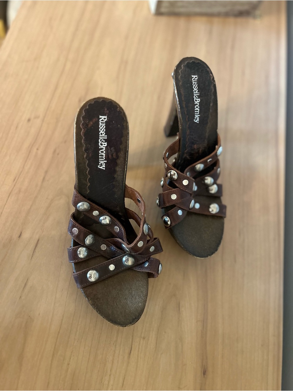 Russell & Bromley Brown Studded Leather Heeled Sandals